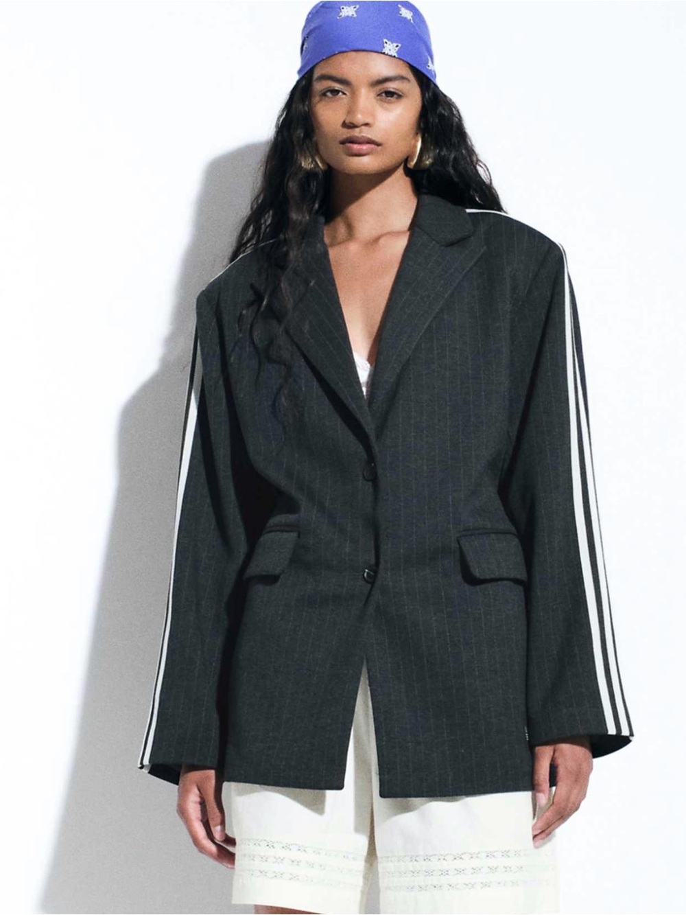 Adidas x Asos Carbon Grey Pinstripe Blazer with White Athletic Stripes